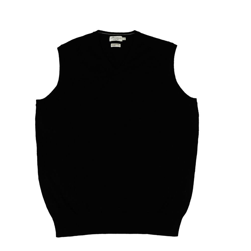 Peter Millar Crown Soft Merino Wool Silk Black V Neck Sweater Vest Large